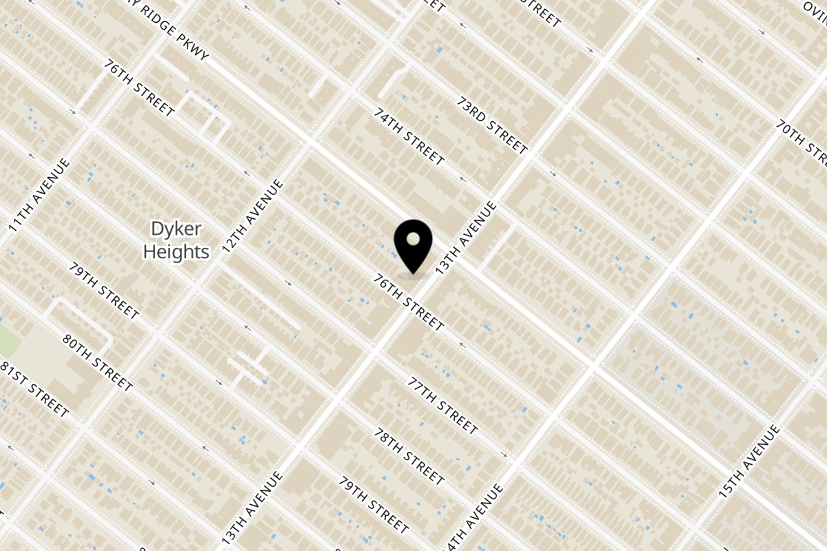 Map showing the location of Aroma Coffee & Grill on 7514 13th Ave in Brooklyn